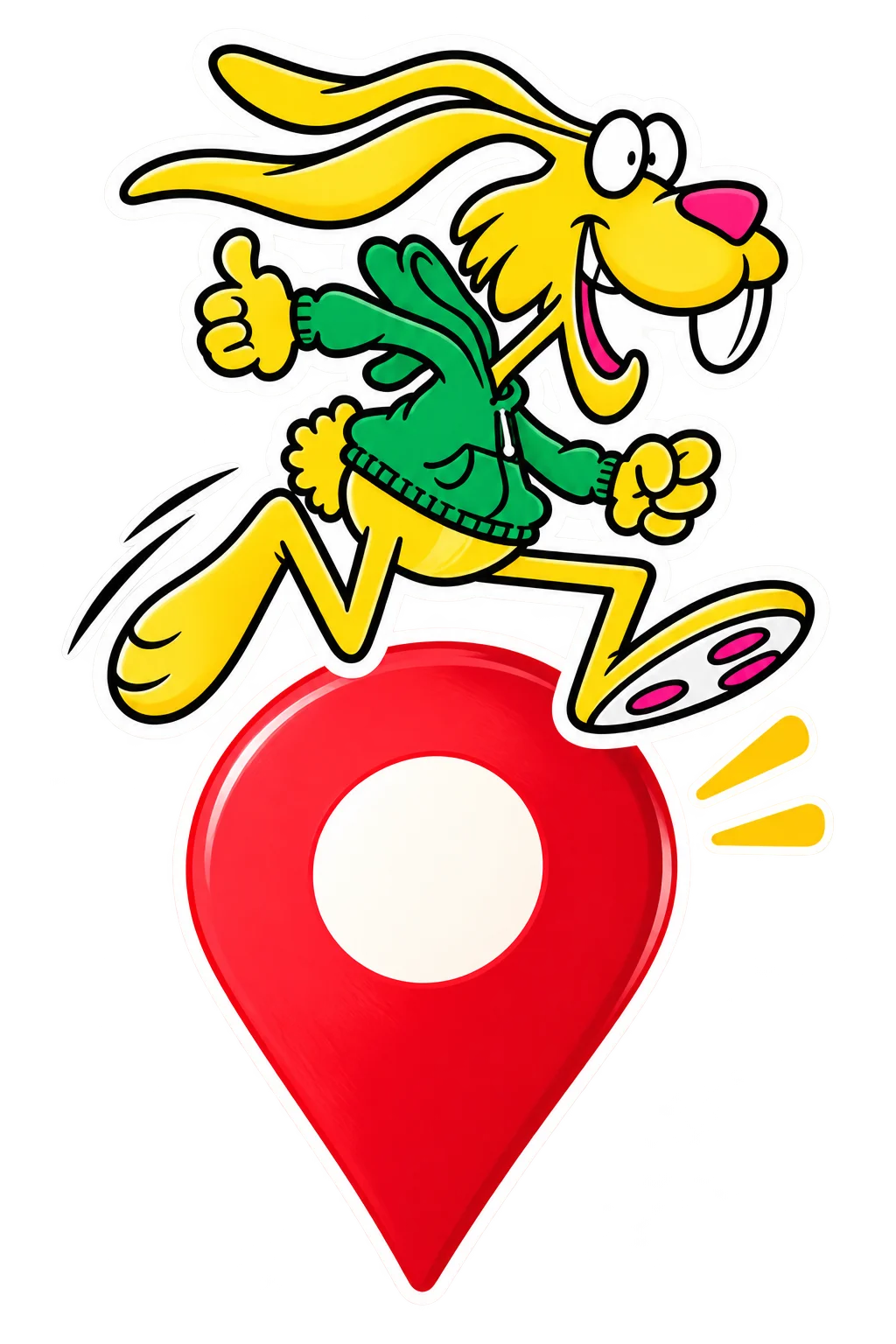 Illustriertes Höllmüller-Maskottchen mit rotem Standortpin.