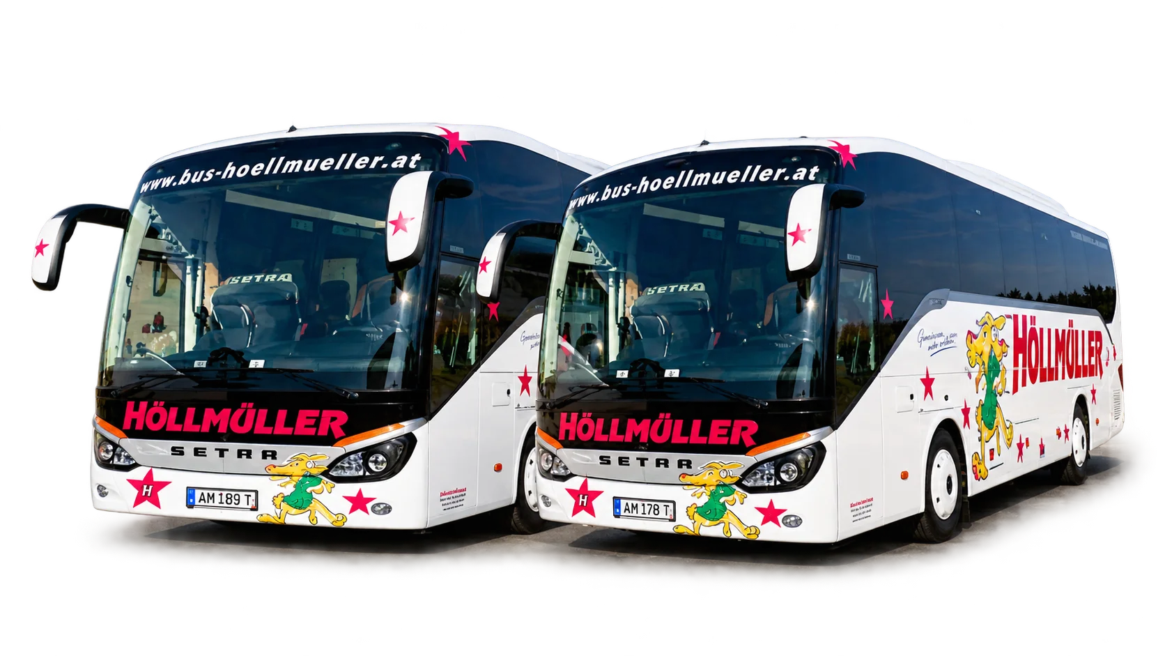 Freigestellte Reisebusgruppe als Ableitung der Gestaltungsvorlage.