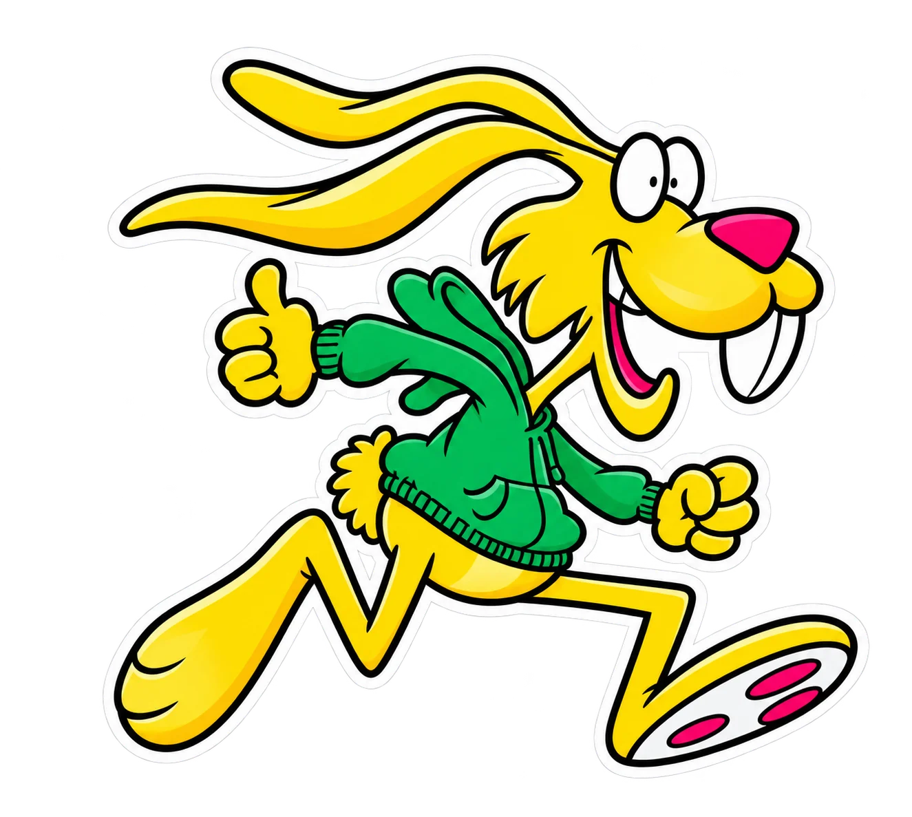 Das gelbe Höllmüller-Reisemaskottchen im grünen Pullover